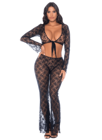 Top et pantalon en dentelle florale noire - MAL1915BLK